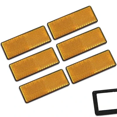 Image of AOHEWEI 6 x Self Adhesive Reflectors Rectangular Stick on Yellow Safety Rear Reflective for Gate Posts Fence Trailer Caravan ECE Approval