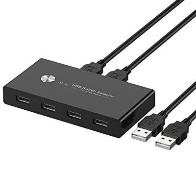 Image of USB Switch Selector, Rybozen 2 Computers, 2.0 KVM Box for PC Sharing 4 Devices, in out Hub with Cable(1m) Keyboard, Mouse, Scanner, Printer
