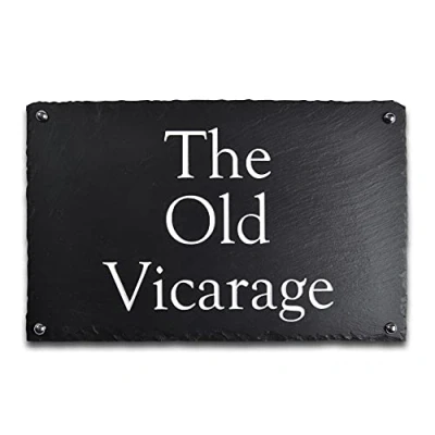 Image of Rustic Slate Black/Charcoal Grey House Signs, Personalised With Your Name/Number (455mm x 100mm 8mm)