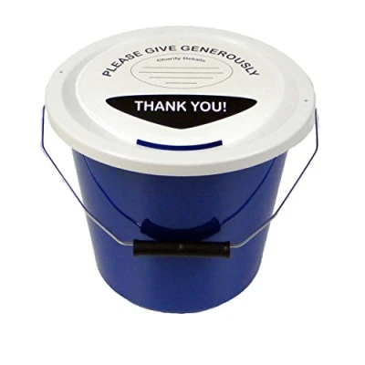 Image of 3 Charity Money Collection Buckets with Lids, Labels and Ties (5 Litres) Blue