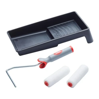 Image of ProDec Advance 4 pc Ice Fusion Mini Paint Roller Set, 2x Rollers, Frame &amp; Tray Ultra Smooth Finish with Emulsion Satin Paints on Interior Walls,Ceilings,Wood,Metal, 4&quot; Set