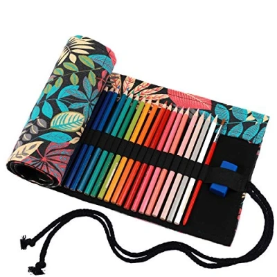 Image of Amoyie Hand Roll Up Bag Canvas Organiser for 36 Coloring Pencil Artist Pen Carrier Wrap Kid Adult (No Included)