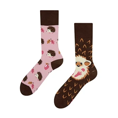 Image of Dedoles Unisex Socks for Women, Men &amp; Kids Cotton Funny Designs Football Bicycle Horses Plants Firefighter Gift Mismatched, Design: Spiky Hedgehog, Colour: Pink, Size: 3 5 M / 2 4,5 W UK