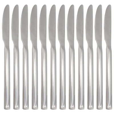 Image of Argon Tableware Tondo Stainless Steel Dinner Knives 22cm Pack of 12 Silver Dining High Polished Flatware Metal Butter Knife Dishwasher Safe Piece Table Cutlery Set