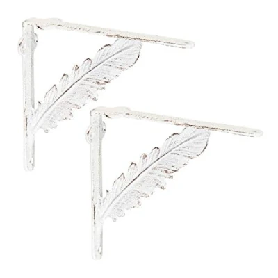 Image of Relaxdays Set of 2 Shelf Brackets, Cast Iron, Rack Support, Feather Form, HWD: 19 x 4 21 cm, Angle for Shelves, White