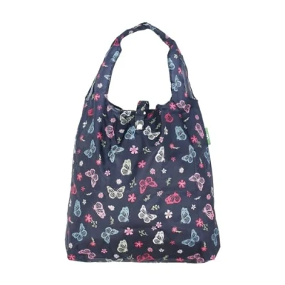 Image of ECO CHIC Lightweight Foldable Reusable Shopping Bag Water Resistant Tote (Monarch Butterflies Black)