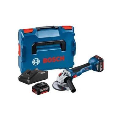 Image of Bosch Professional 18V System GWS 10 Angle Grinder (disc Diameter 125 mm, incl. 2 x 4.0 Ah Batteries + GAL 40 Charger, in L BOXX 136)