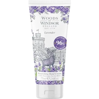 Image of Woods of Windsor Hand Cream, Nourishing Lavender Cream for Men and Women, Moisturising with Vitamin E Shea Butter, Scent 75ml