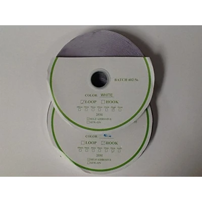 Image of 20mm Stick On Self Adhesive White Hook and Loop Interlocking Tape x 25 Meters
