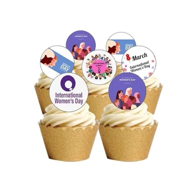 Image of Top That 24 Precut Round International Women&#039;s Day Equality Edible Wafer paper Cake Cupcake Toppers