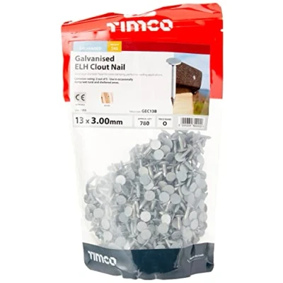 Image of TIMCO Galvanized ELH Clout Nails 13 x 3.00 Extra Clamping Perfect for Fitting Roofing Felt and plasterboard 1kg Bag Silver