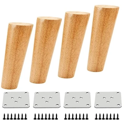 Image of Qrity 4 PCS Wooden Furniture Legs Wood Sofa Cabinet Feet Oblique Tapered Table TV 18CM Height with Non slip Mat, Screws &amp; Mounting Plate