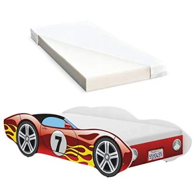 Image of iGLOBAL Toddler Bed Kids Child Children Junior Baby Boys Auto Beds Car Frame with Foam Mattress included 140 x 70 cm Red