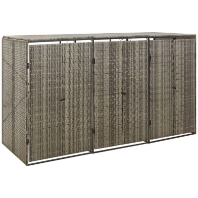 Image of vidaXL Triple Wheelie Bin Shed Grey 207x80x117 cm Poly Rattan