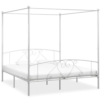 Image of vidaXL Canopy Bed Frame Double Solid Base Bedroom Furniture White Metal 6FT Super King