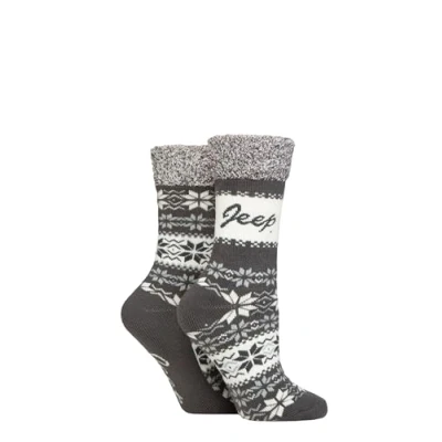 Image of Women&#039;s 2 Pair Jeep Fairisle Thermal Soft Top Boot Socks Slate / Cream 4 8