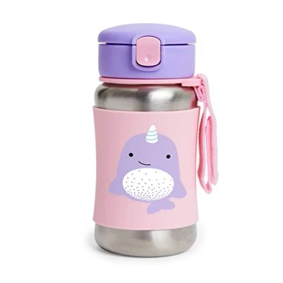 Image of Skip Hop Toddler Sippy Cup with Straw, Zoo Stainless Steel Straw Bottle, Narwhal