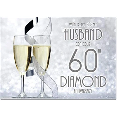 Image of doodlecards Husband Diamond Wedding Anniversary Card Champagne Glasses Medium Size with Plain Envelope