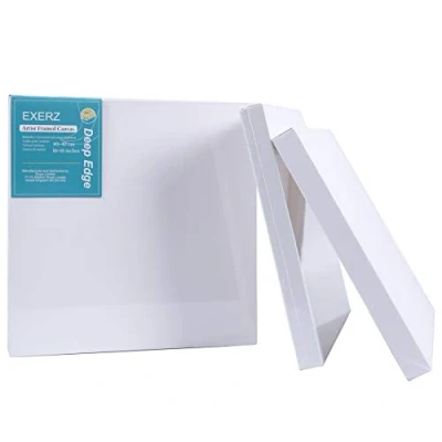 Image of EXERZ 40x40cm Framed Canvas 3.8cm Deep Edge 4 Pack 3D, 380GSM Artist Pre Stretched 100% Cotton Blank, Triple Primed, Acid Free, Medium Grain Acrylic &amp; Oil