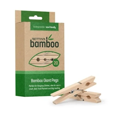 Image of 40 x Bamboo Wooden Pegs Strong Clothes Giant for Washing Line and Hanging Pictures, Arts Craft