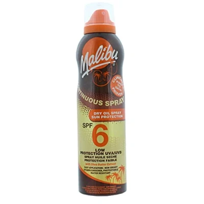 Image of Malibu Sun SPF 6 Continuous Dry Oil Spray for Tanning with Shea Butter Extract, Low Protection, Water Resistant, 175ml