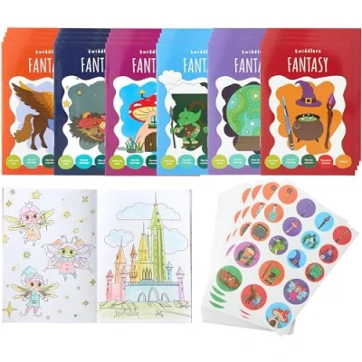 Image of THE TWIDDLERS 24 Mini Colouring Books for Party Bags, with Stickers Fantasy Theme, A6 Children, Age 4 8, Perfect Small Bag Fillers Favours