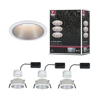 Image of Paulmann 93410 LED Cole recessed luminaire round incl. 3x6.5 watt dimmable spotlight white, silver lamp plastic, aluminium zinc ceiling spot 2700 K