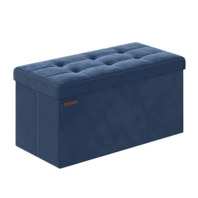 Image of SONGMICS Storage Ottoman, Foldable Small Ottoman Foot Rest, 38 x 76 cm Stool, Cube with Storage, Load up to 300 kg, for Living Room, Bedroom, Entryway, Midnight Blue LSF247Q51