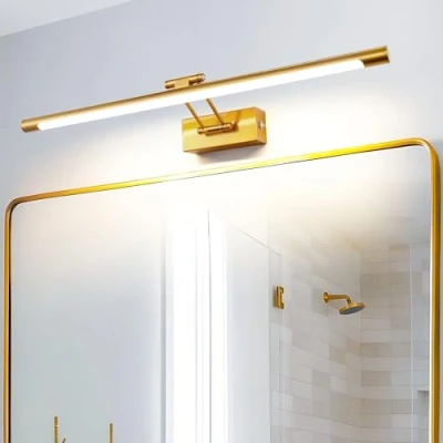 Image of MantoLite LED Bathroom Vanity Lights Fixtures, 12W Dimmable Cabinet Picture Wall Lights, Indoor Lighting Sconce with Ajustable Arm for Hotel Bedside 3000K Reading Lamp Display Lamps (Brass 60CM)