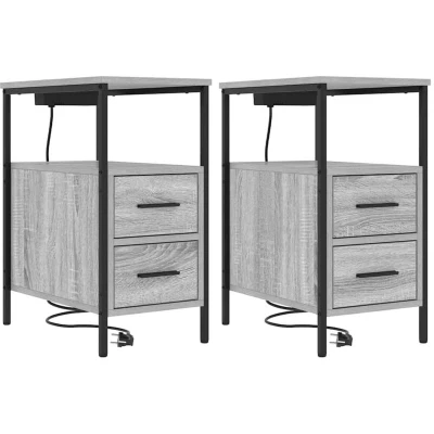 Image of vidaXL Bedside Cabinets with Drawer 2 pcs Grey sonoma Engineered wood