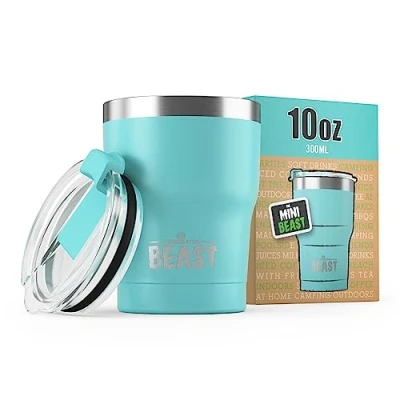 Image of Beast Tumbler 300 ml (10 oz), Aqua Blue Reusable Stainless Steel, Vacuum Insulated Cup Double Wall Travel Flask Perfect for Hot or Iced Coffee BPA Free