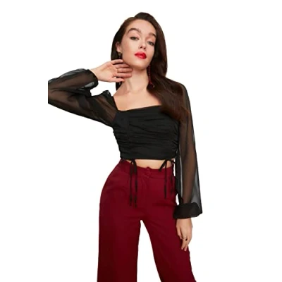 Image of Trendyol Women Slim fit Bodycon Square Collar Knit Blouse Black