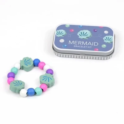 Image of COTTON TWIST Kids Mermaid Bracelet Making Craft Kit Children Creative Beading Jewellery Designing DIY Gift Play Set with Rectangular Tin