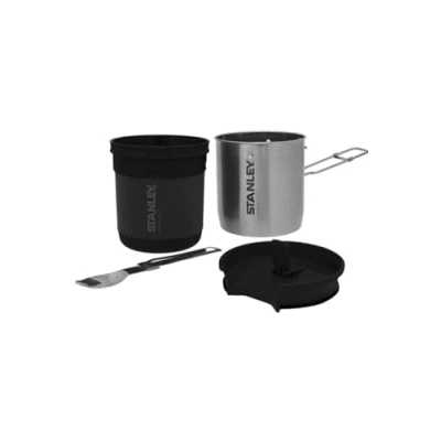 Image of Stanley Adventure Compact Camping Cooking Set 0.7L with bowl and Spork 4 Piece Camp Cook Outdoor Stainless Steel Pot vented Lid for Backpacking, Hiking