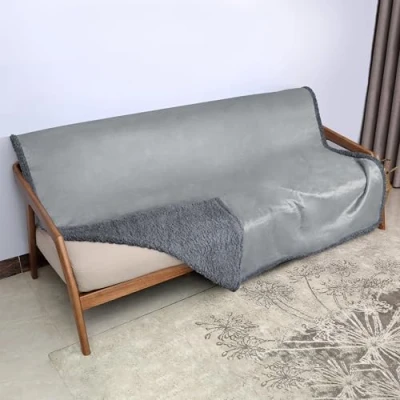 Image of Catalonia Classy Waterproof Blanket for Bed, Pleasure Sofa Couch Cover, Bed Protector Lovers, Fleece Sherpa Throw Adults, 203 x 152cm Grey