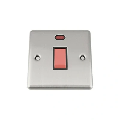 Image of A5 Cooker Oven Switch w/Neon 45 Amp Satin Matt Chrome Classic Black Insert