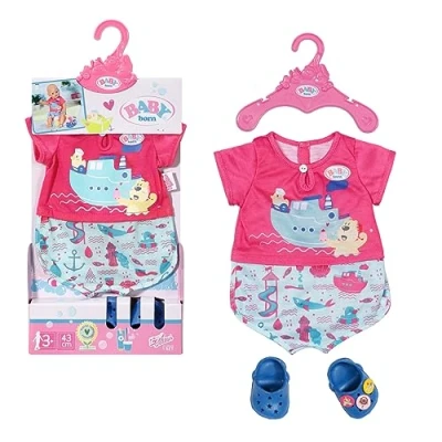 Image of BABY born Bath Pyjamas with Shoes 43cm for Toddlers 3 Years &amp; Up Easy Small Hands Includes Onesie, Hanger