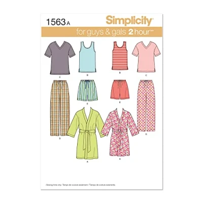 Image of Simplicity Sewing Pattern 1563: Misses&#039; Men&#039;s and Teens&#039; Sleepwear, Size A, Paper, White, A (XS S M L XL)