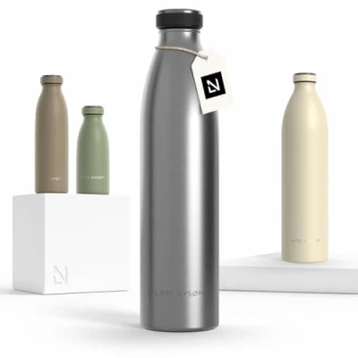 Image of LARS NYSØM Stainless Steel Insulated Water Bottle 12oz 17oz 25oz 34oz 51oz Thermo Flask for Hot and Cold Beverages Leakproof Drinking (Stainless Steel, 1000ml)