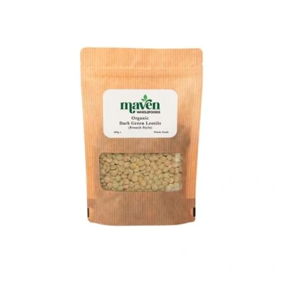 Image of Maven wholefoods Organic Green Lentils 500g Raw GMO Free High Fibre &amp; Protein Certified Suitable for Vegetarian Vegan Packed Fresh in Resealable Bags
