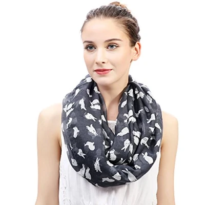 Image of Lina &amp; Lily Rabbit Bunny Print Lightweight Snood Scarf (Grey)