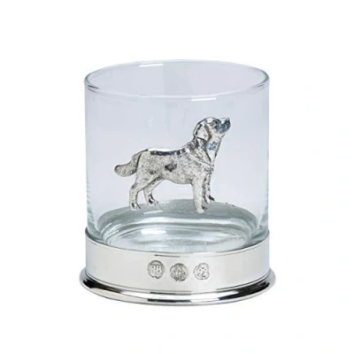 Image of Lead Free pewterware Mounted 12oz Whisky Glass with a Labrador Dog Emblem in Presentation Box of 1 or 2 Glasses (1)