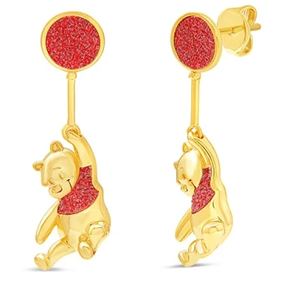 Image of Disney Classics Winnie the Pooh Yellow Gold Plated Swinging Balloon Stud Earrings, Official License