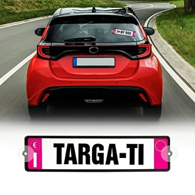 Image of Quattroerre Car Plate Holder Sticker Set with Name, Pink