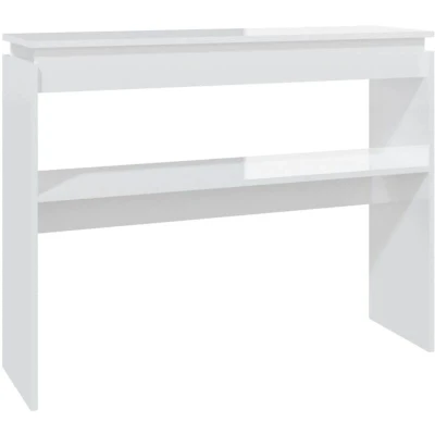 Image of vidaXL Console Table High Gloss White, 102x30x80 cm, Scandinavian Style, Slim Design Living Room/Hallway/Office Space Engineered Wood