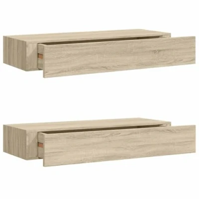 Image of vidaXL Wall Mounted Drawer Shelves A Blend of Elegance and Utility Made from Durable MDF Metal Oak Finish Perfect for Living Room Decor