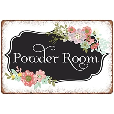 Image of Powder Room Bathroom Toilet Farmhouse Metal Sign Retro Vintage Tin Poster Wall Art Decor 8x12 Inches