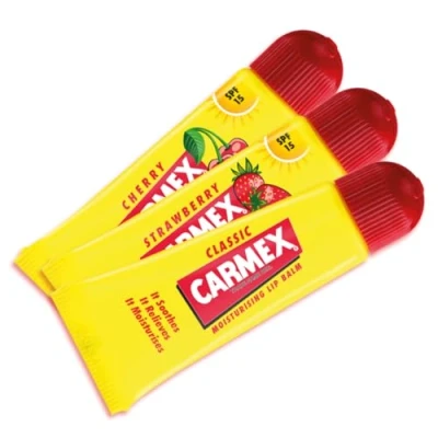 Image of Carmex Cherry, Classic &amp; Strawberry Tube 3 Pieces Mixed Pack SPF15, 10 g (Pack of 3)