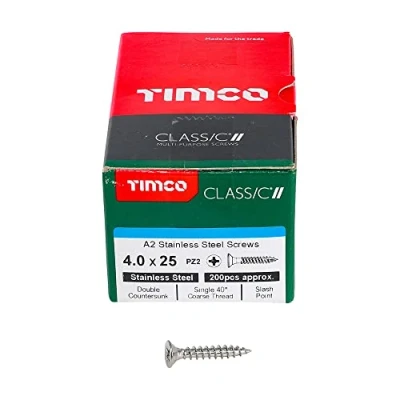 Image of TIMCO Classic Multi Purpose Screws 4.0 x 25 A2 Stainless Steel Box of 200