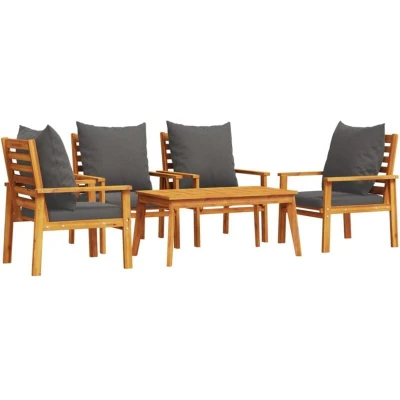 Image of vidaXL Solid Wood Acacia Garden Sofa Set 5 Piece Outdoor Lounge Seating with Cushions for Patio, Yard, or Terrace